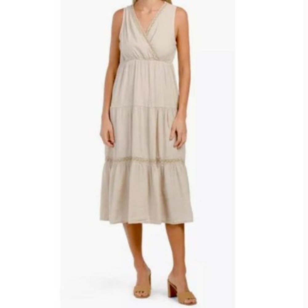 NEW! ELENA BALDI Italy Linen Midi Dress  - Size Large -  NWT$189
